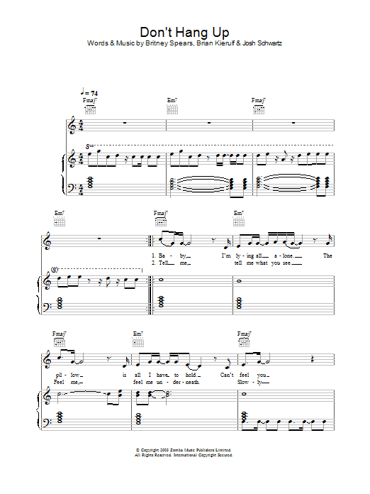 Learn to play Britney Spears Don't Hang Up sheet music for Piano, Vocal & Guitar Chords in minutes. Price: 7.8900$ Britney Spears Don't Hang Up sheet music notes and chords arranged for Piano, Vocal & Guitar Chords