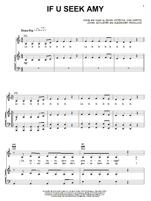 Learn to play Britney Spears If U Seek Amy sheet music for Piano, Vocal & Guitar Chords (Right-Hand Melody) in minutes. Price: 7.8900$ Britney Spears If U Seek Amy sheet music notes and chords arranged for Piano, Vocal & Guitar Chords (Right-Hand Melody)
