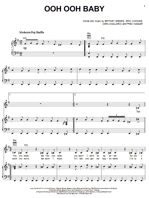 Britney Spears Ooh Ooh Baby sheet music notes and chords arranged for Piano, Vocal & Guitar Chords (Right-Hand Melody)