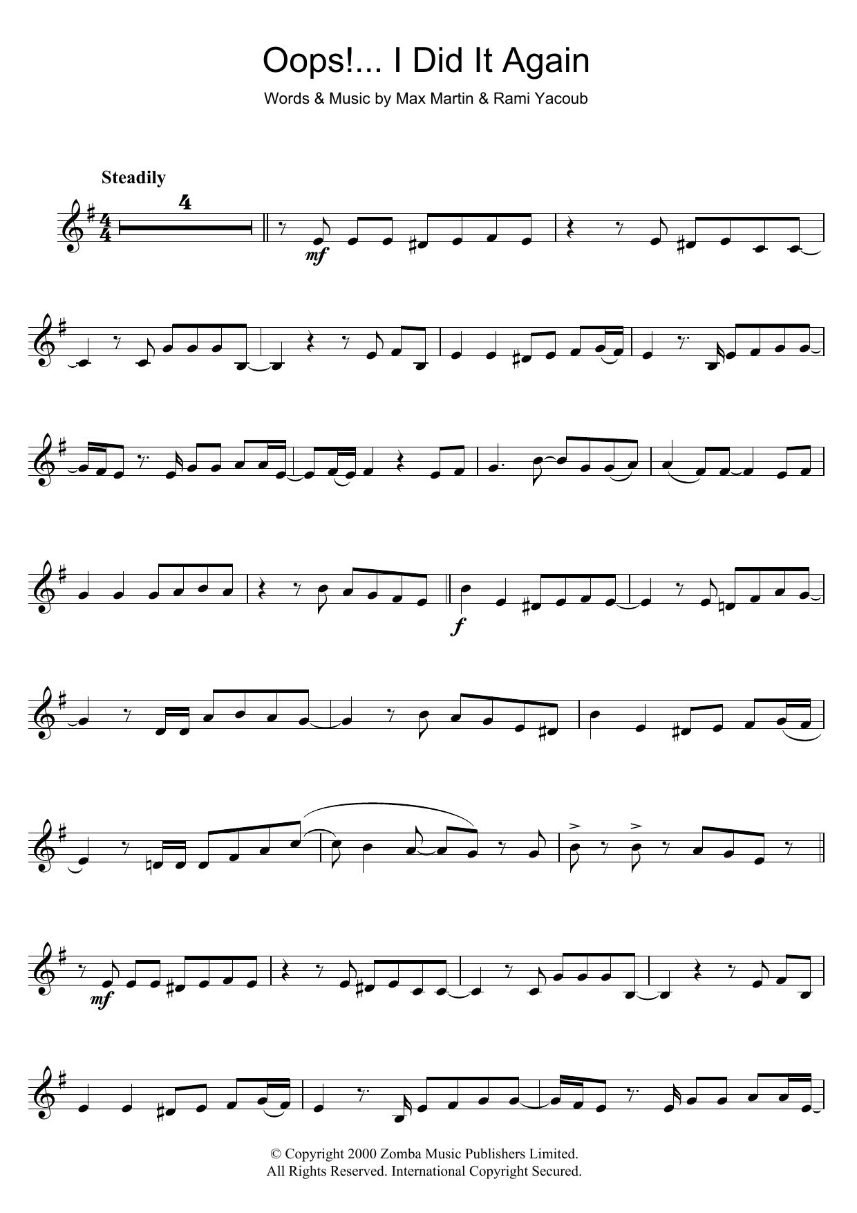 Britney Spears Oops! I Did It Again sheet music notes and chords. Download Printable PDF.