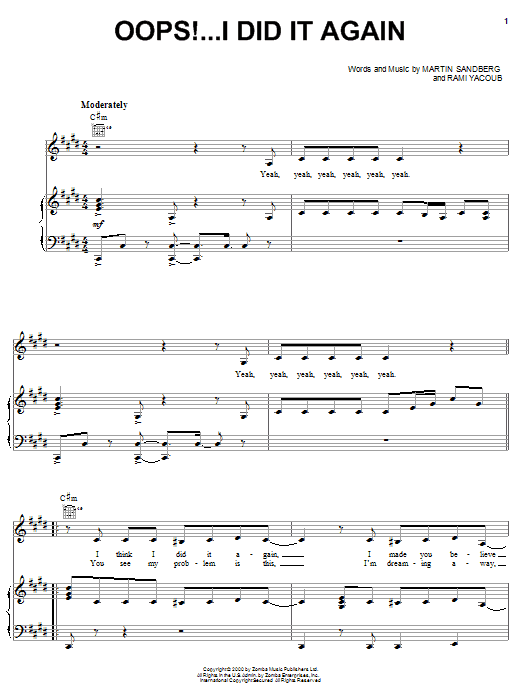 Learn to play Britney Spears Oops!...I Did It Again sheet music for Piano, Vocal & Guitar Chords (Right-Hand Melody) in minutes. Price: 7.8900$ Britney Spears Oops!...I Did It Again sheet music notes and chords arranged for Piano, Vocal & Guitar Chords (Right-Hand Melody)