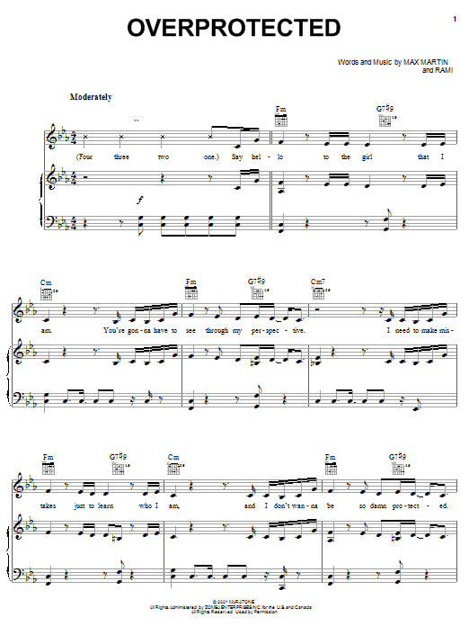 Learn to play Britney Spears Overprotected sheet music for Piano, Vocal & Guitar Chords in minutes. Price: 7.8900$ Britney Spears Overprotected sheet music notes and chords arranged for Piano, Vocal & Guitar Chords