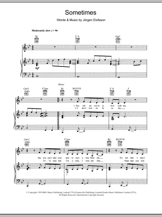 Britney Spears Sometimes sheet music notes and chords arranged for Piano Chords/Lyrics