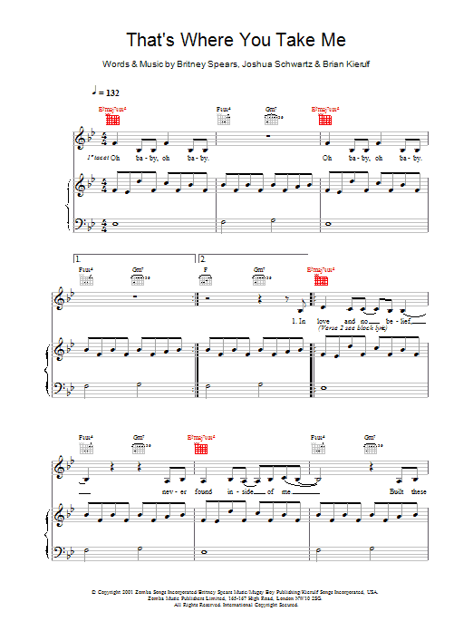 Learn to play Britney Spears That's Where You Take Me sheet music for Piano, Vocal & Guitar Chords in minutes. Price: 7.8900$ Britney Spears That's Where You Take Me sheet music notes and chords arranged for Piano, Vocal & Guitar Chords