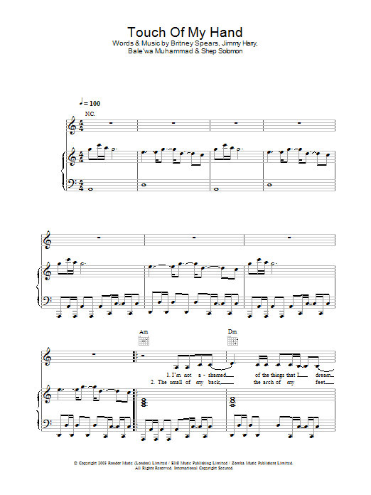 Learn to play Britney Spears Touch Of My Hand sheet music for Piano, Vocal & Guitar Chords in minutes. Price: 7.8900$ Britney Spears Touch Of My Hand sheet music notes and chords arranged for Piano, Vocal & Guitar Chords