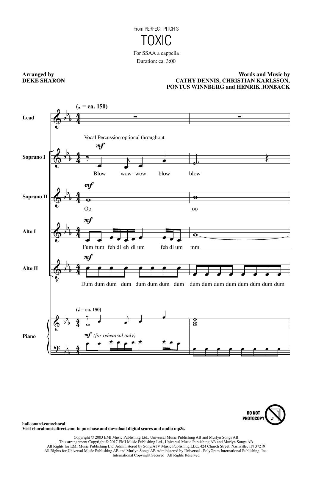 Britney Spears Toxic (arr. Deke Sharon) sheet music notes and chords. Download Printable PDF.