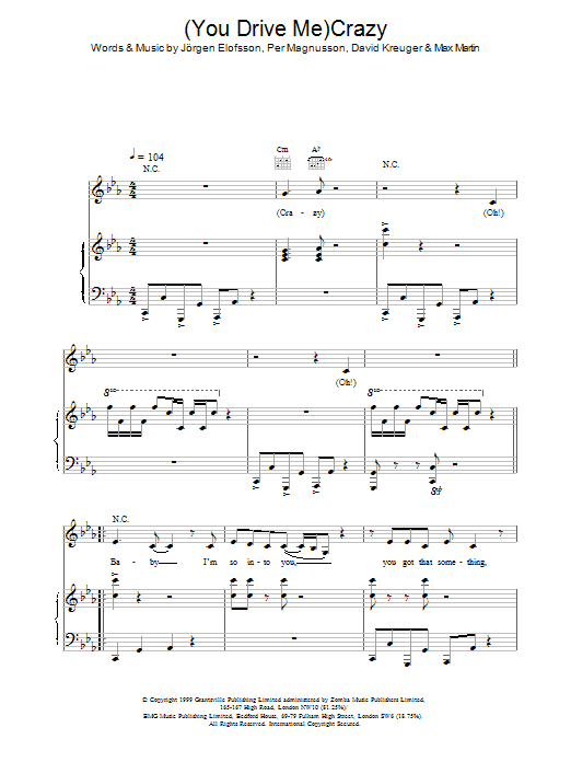 Shania Twain (You Drive Me) Crazy sheet music notes and chords. Download Printable PDF.