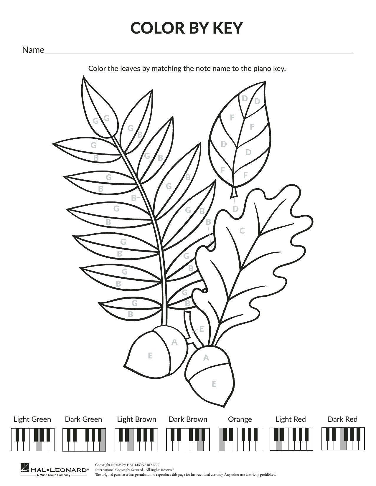 Brittany McCorriston Color By Key: Autumn Leaves sheet music notes and chords arranged for Theory Worksheet