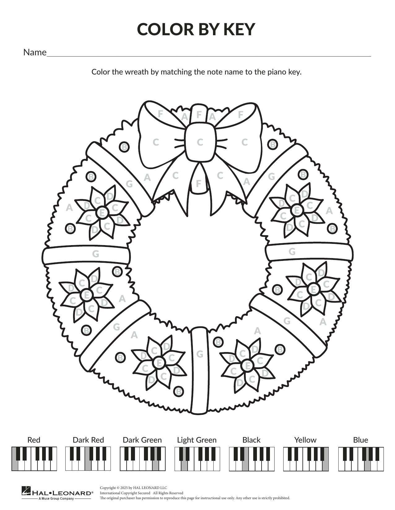 Brittany McCorriston Holiday Color By Key: Wreath sheet music notes and chords arranged for Theory Worksheet