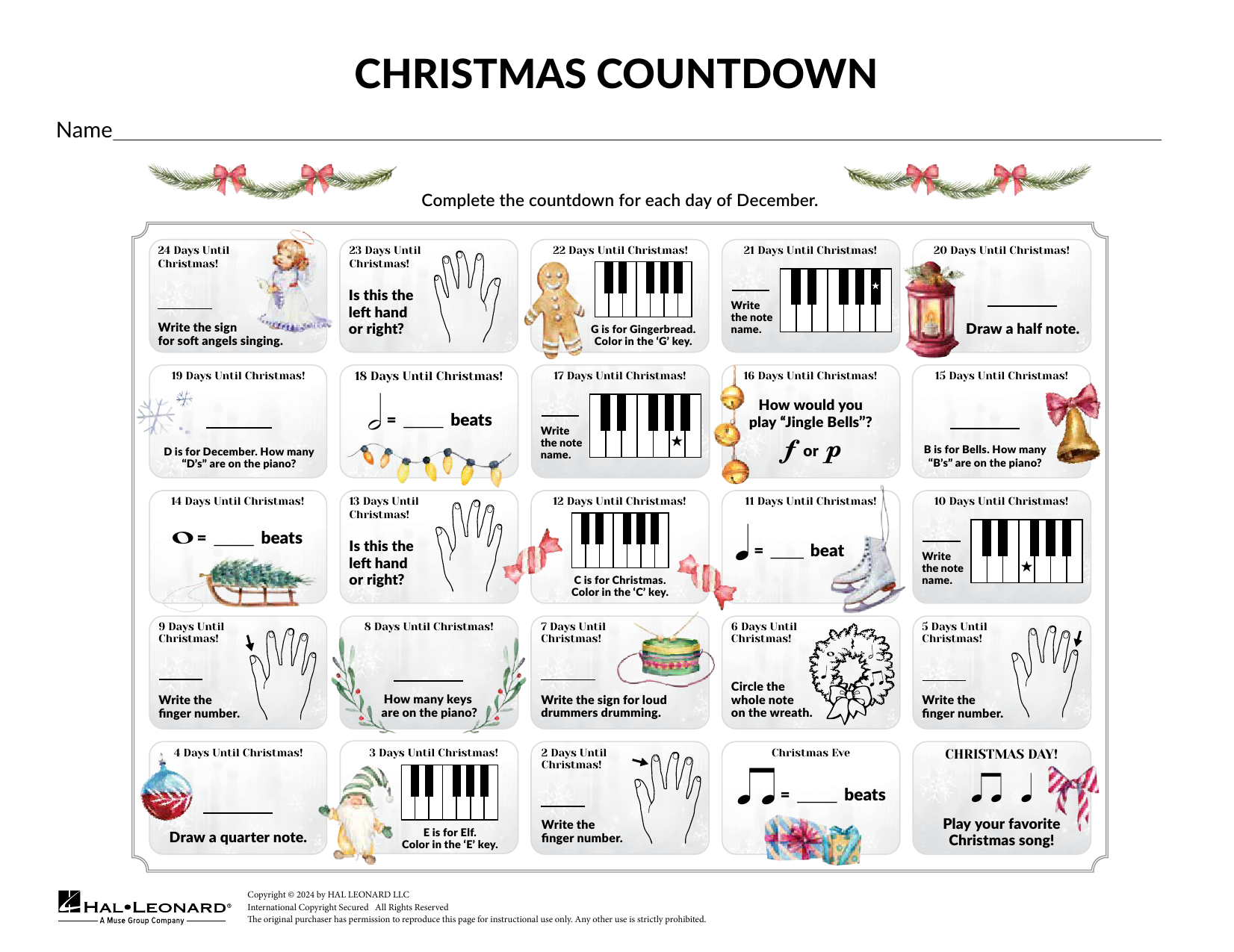 Brittany McCorriston Music Theory Christmas Countdown sheet music notes and chords. Download Printable PDF.