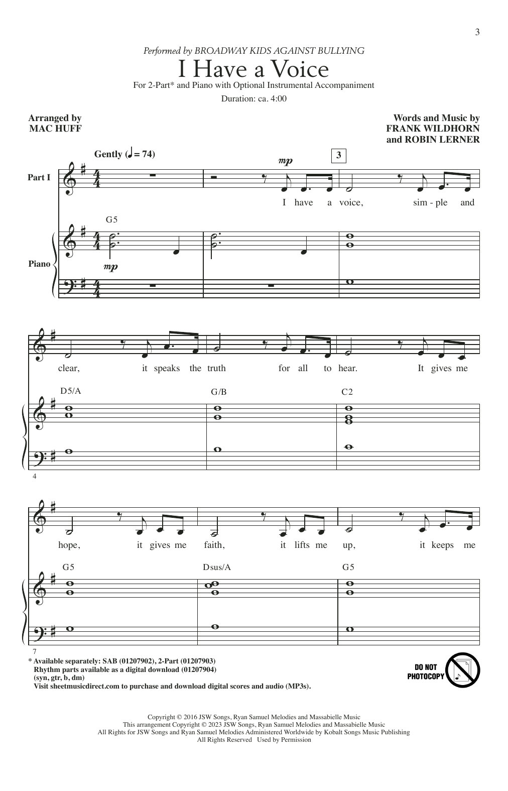 Broadway Kids Against Bullying I Have A Voice (arr. Mac Huff) sheet music notes and chords. Download Printable PDF.