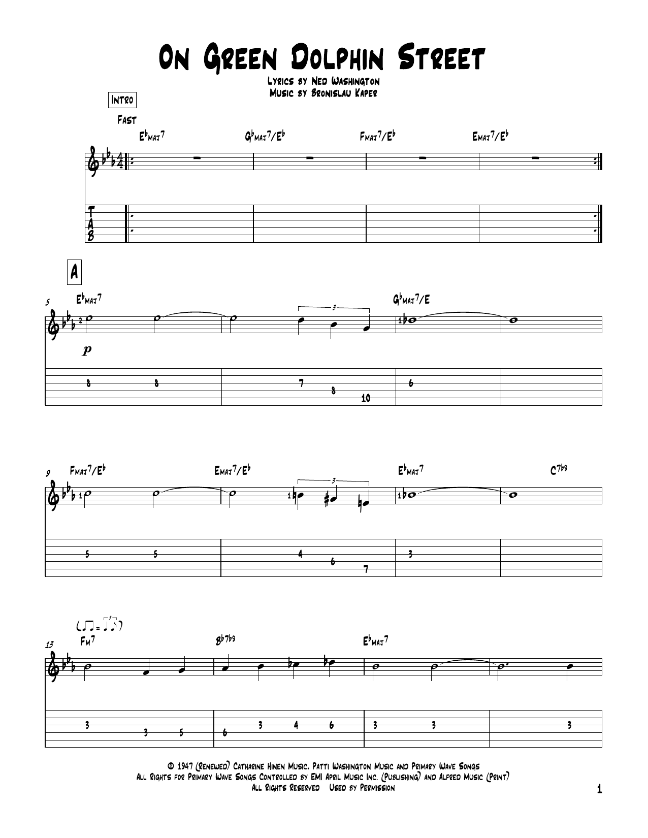 Bronislau Kaper On Green Dolphin Street sheet music notes and chords. Download Printable PDF.