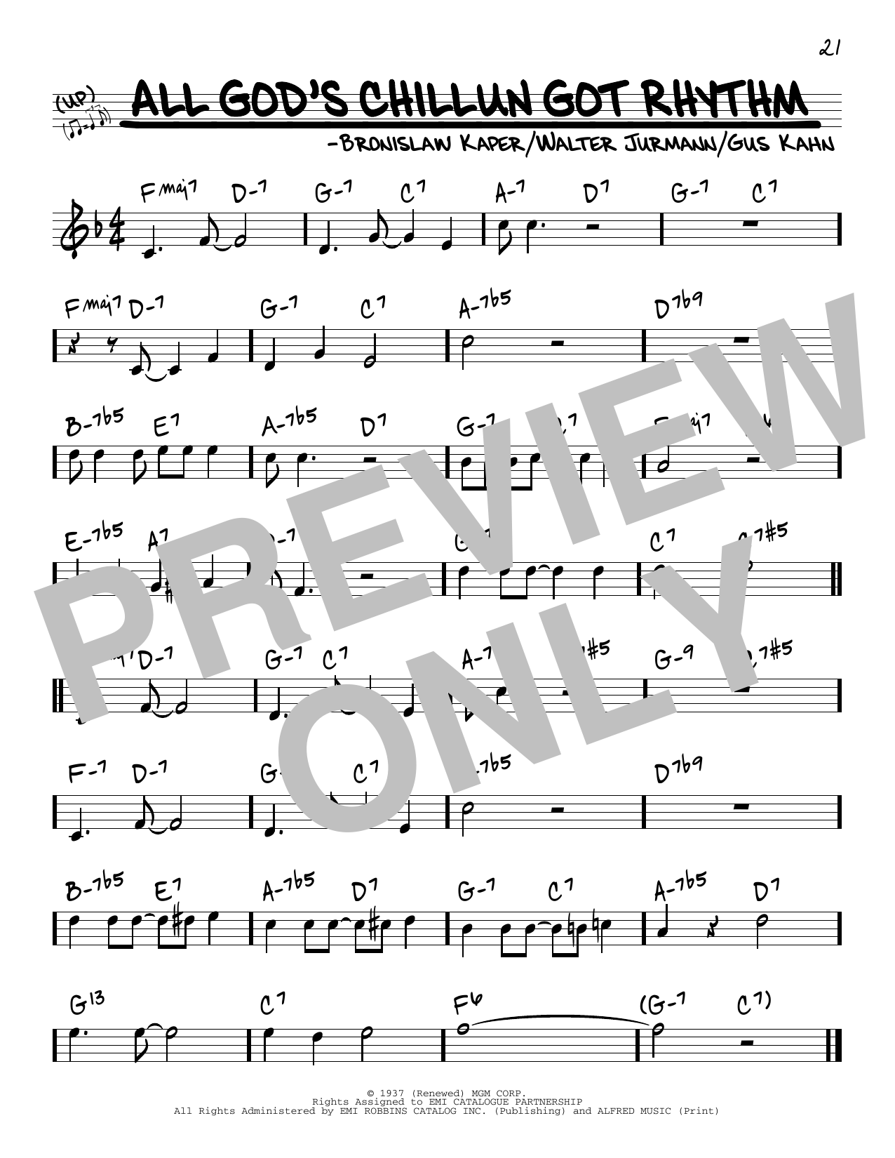 Bronislaw Kaper, Walter Jurmann and Gus Kahn All God's Chillun Got Rhythm sheet music notes and chords. Download Printable PDF.