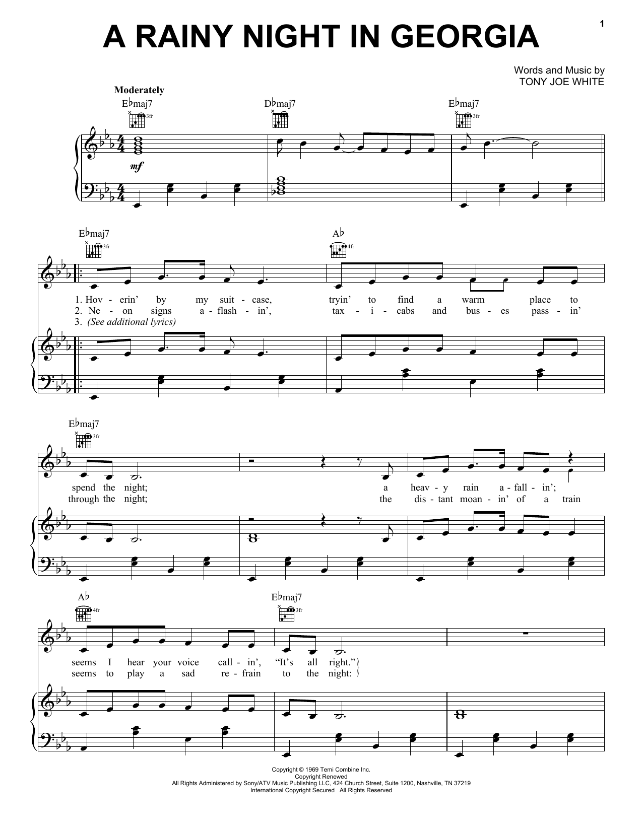 Brook Benton A Rainy Night In Georgia sheet music notes and chords. Download Printable PDF.