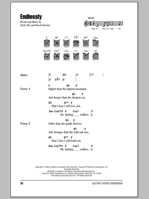 Learn to play Brook Benton Endlessly sheet music for Piano, Vocal & Guitar Chords (Right-Hand Melody) in minutes. Price: 7.8900$ Brook Benton Endlessly sheet music notes and chords arranged for Piano, Vocal & Guitar Chords (Right-Hand Melody)