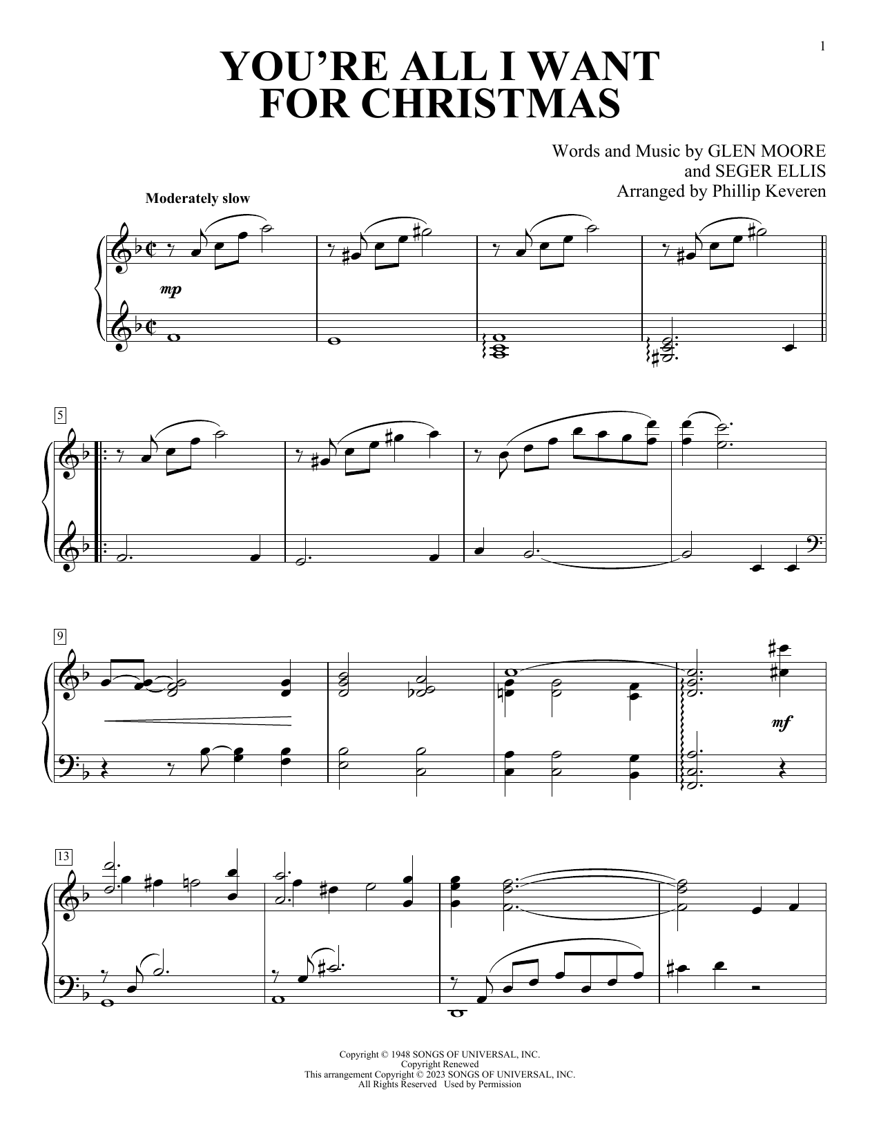 Brook Benton You're All I Want For Christmas (arr. Phillip Keveren) sheet music notes and chords arranged for Piano Solo