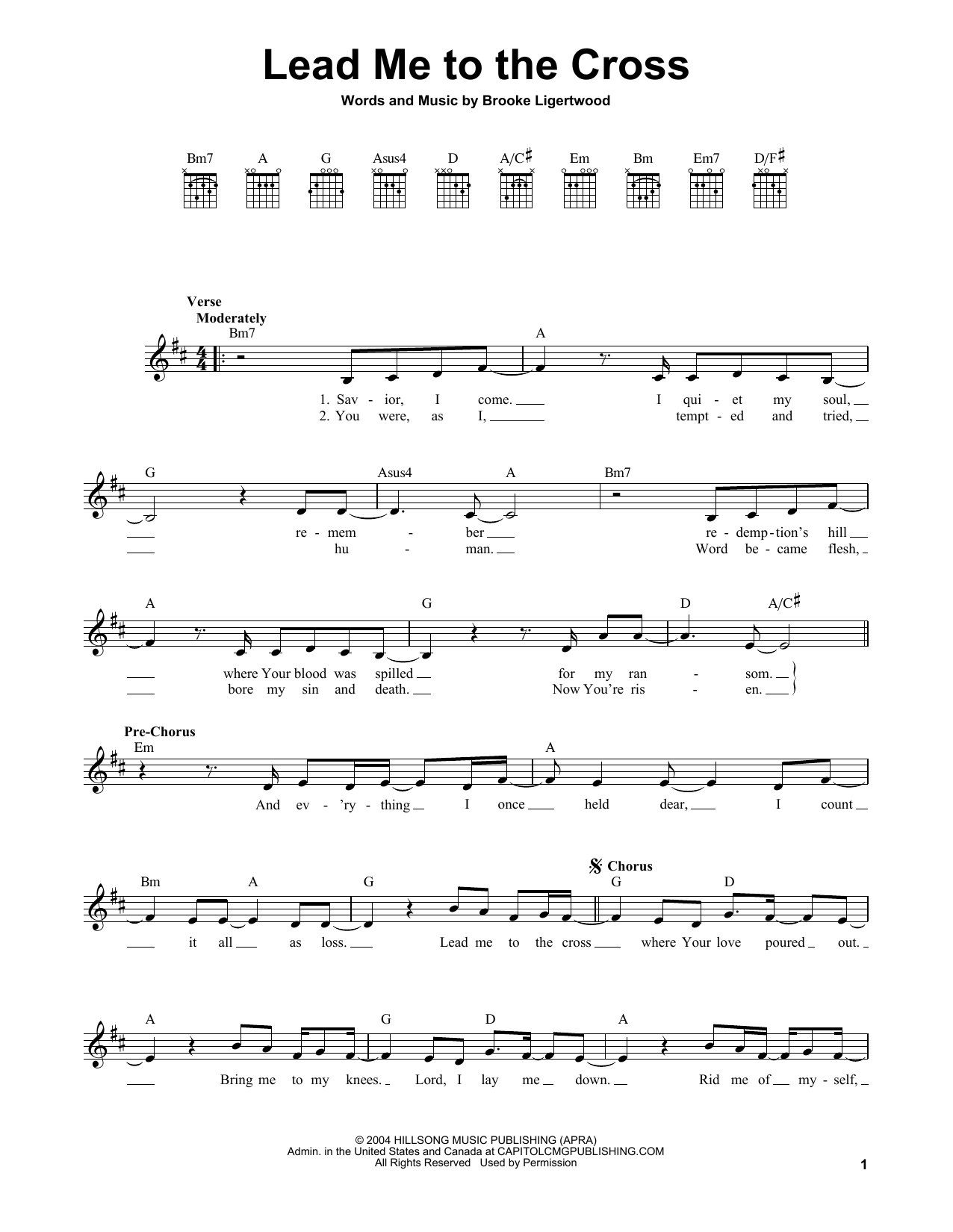 Brooke Ligertwood Lead Me To The Cross sheet music notes and chords. Download Printable PDF.