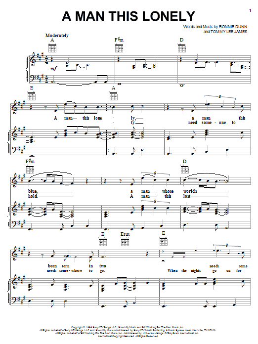 Brooks & Dunn A Man This Lonely sheet music notes and chords arranged for Piano, Vocal & Guitar Chords (Right-Hand Melody)