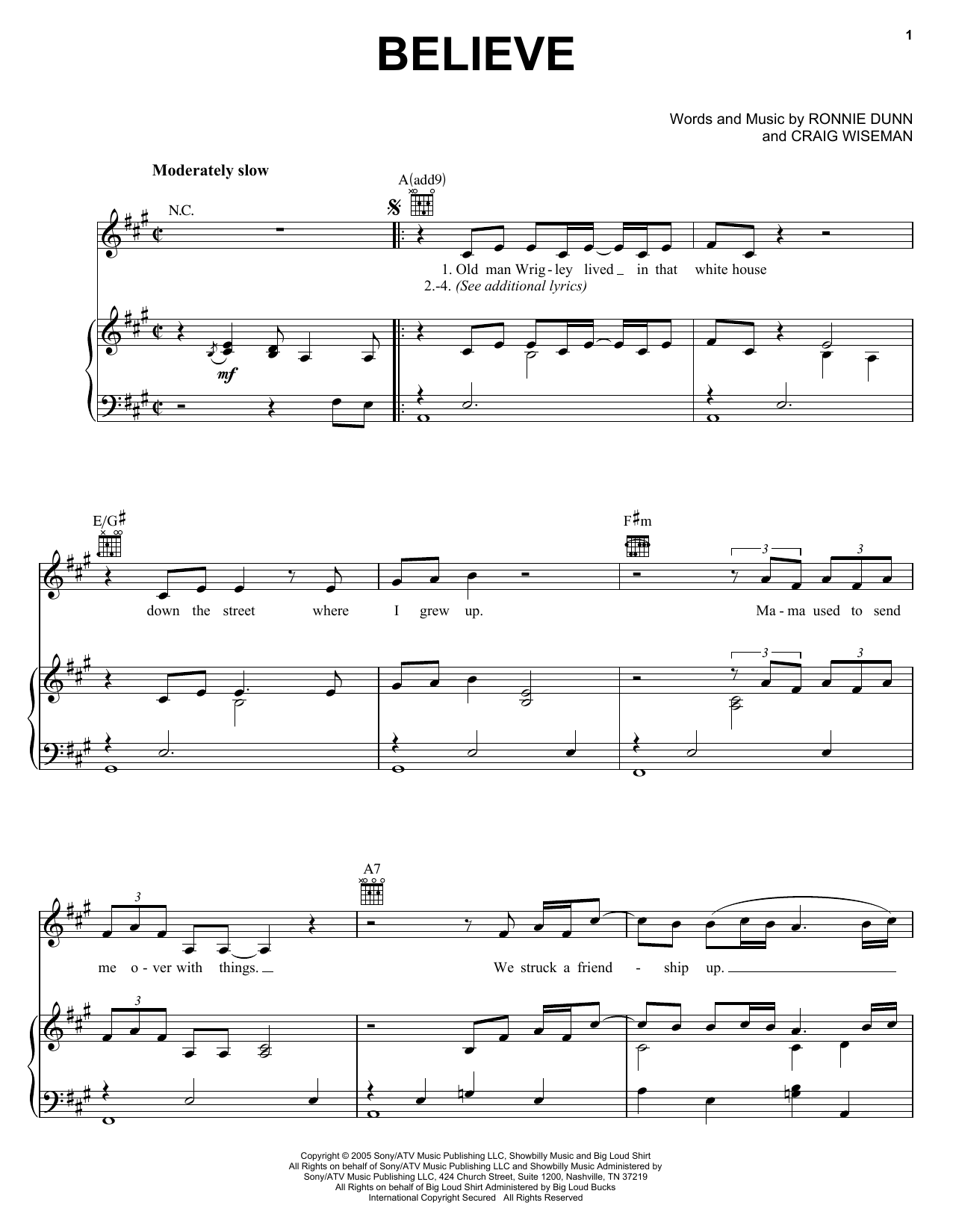 Brooks & Dunn Believe sheet music notes and chords arranged for Piano, Vocal & Guitar Chords (Right-Hand Melody)