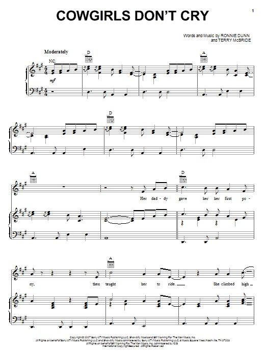 Learn to play Brooks & Dunn featuring Reba McEntire Cowgirls Don't Cry sheet music for Piano, Vocal & Guitar Chords (Right-Hand Melody) in minutes. Price: 7.8900$ Brooks & Dunn featuring Reba McEntire Cowgirls Don't Cry sheet music notes and chords arranged for Piano, Vocal & Guitar Chords (Right-Hand Melody)