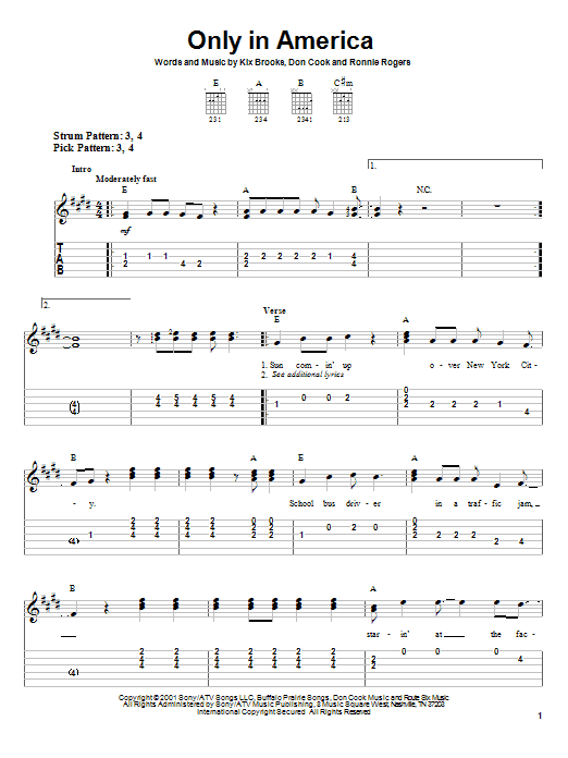 Brooks & Dunn Only In America sheet music notes and chords. Download Printable PDF.