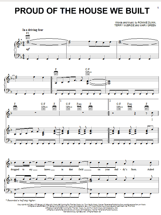 Learn to play Brooks & Dunn Proud Of The House We Built sheet music for Piano, Vocal & Guitar Chords (Right-Hand Melody) in minutes. Price: 7.8900$ Brooks & Dunn Proud Of The House We Built sheet music notes and chords arranged for Piano, Vocal & Guitar Chords (Right-Hand Melody)