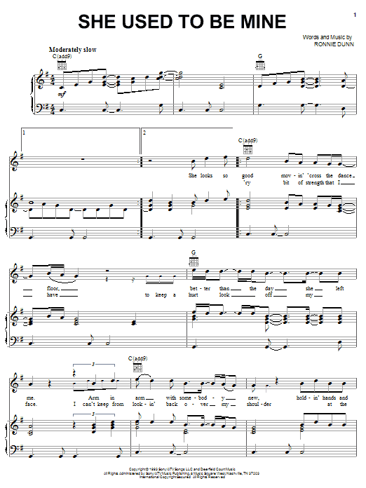 Learn to play Brooks & Dunn She Used To Be Mine sheet music for Piano, Vocal & Guitar Chords (Right-Hand Melody) in minutes. Price: 7.8900$ Brooks & Dunn She Used To Be Mine sheet music notes and chords arranged for Piano, Vocal & Guitar Chords (Right-Hand Melody)