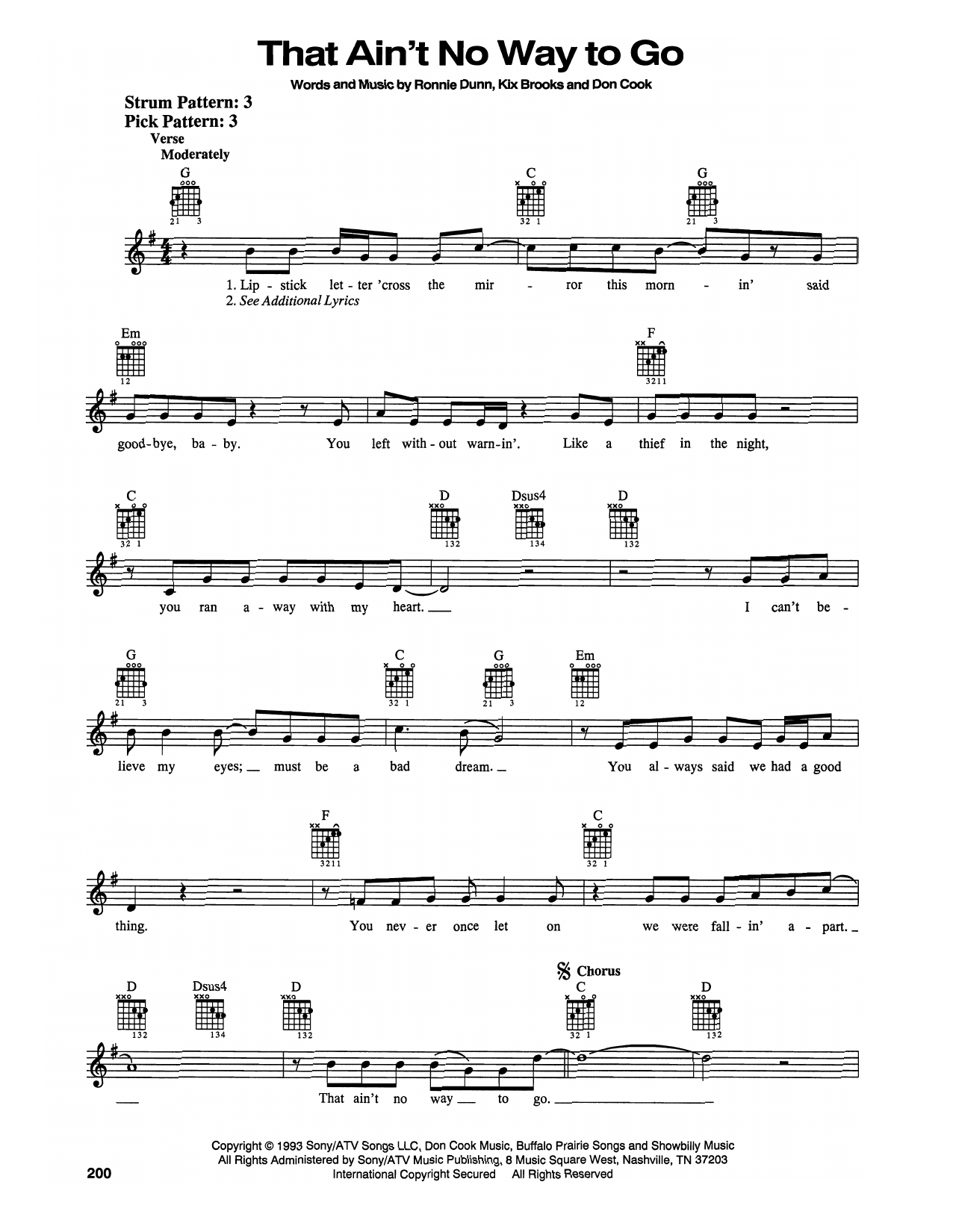 Brooks & Dunn That Ain't No Way To Go sheet music notes and chords. Download Printable PDF.