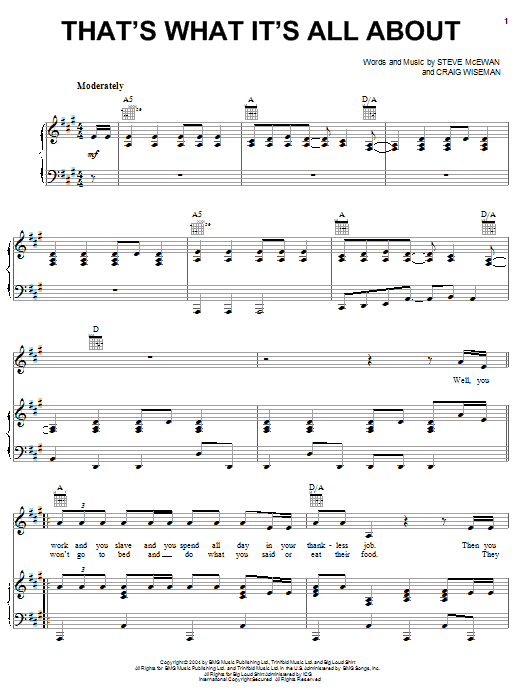 Learn to play Brooks & Dunn That's What It's All About sheet music for Piano, Vocal & Guitar Chords (Right-Hand Melody) in minutes. Price: 7.8900$ Brooks & Dunn That's What It's All About sheet music notes and chords arranged for Piano, Vocal & Guitar Chords (Right-Hand Melody)