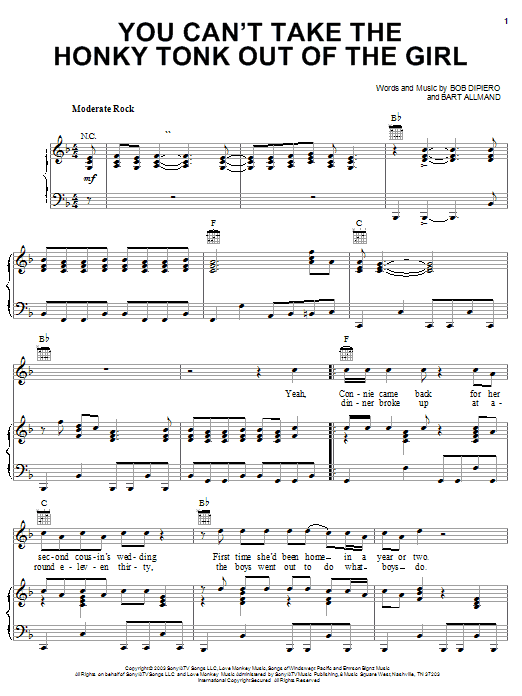 Learn to play Brooks & Dunn You Can't Take The Honky Tonk Out Of The Girl sheet music for Piano, Vocal & Guitar Chords (Right-Hand Melody) in minutes. Price: 7.8900$ Brooks & Dunn You Can't Take The Honky Tonk Out Of The Girl sheet music notes and chords arranged for Piano, Vocal & Guitar Chords (Right-Hand Melody)
