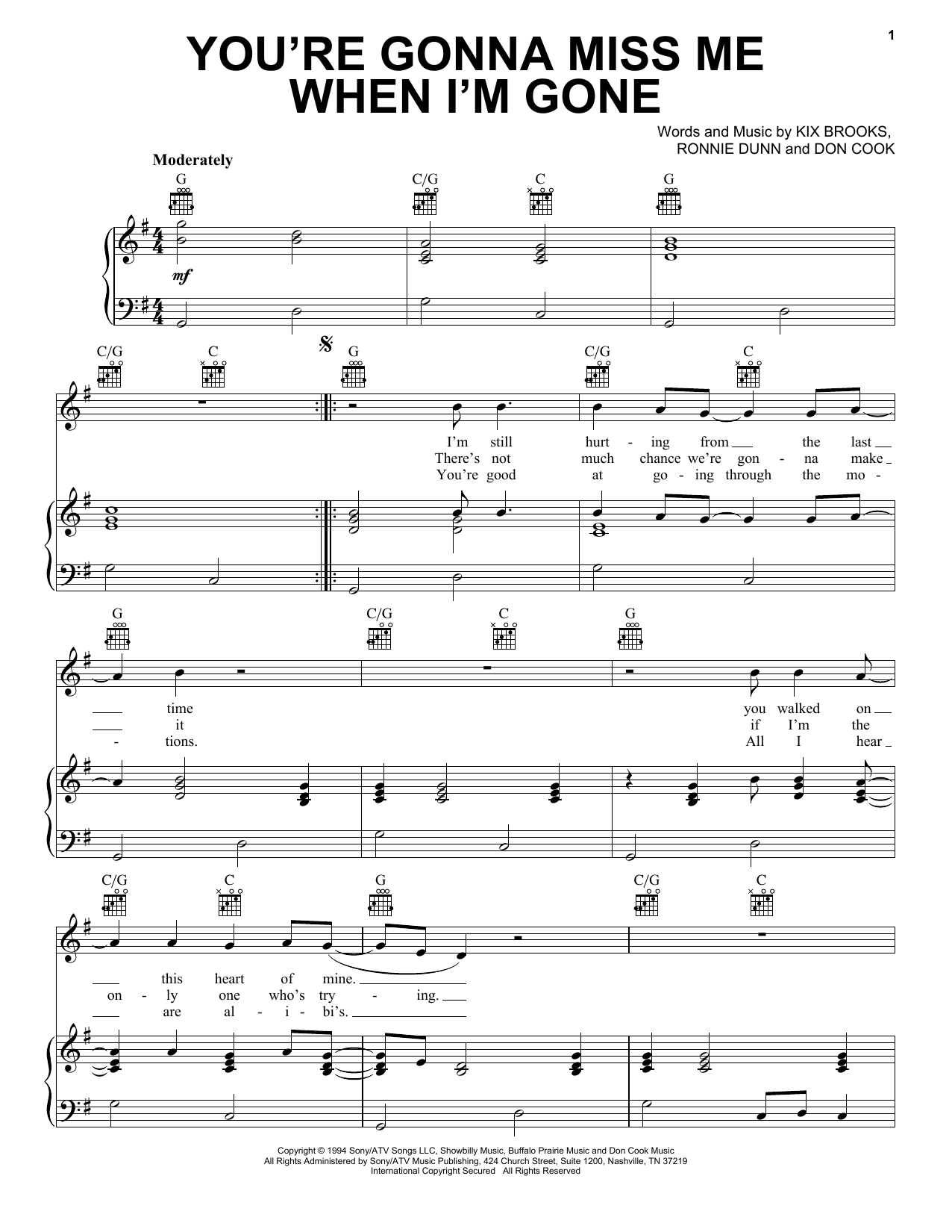 Brooks & Dunn You're Gonna Miss Me When I'm Gone sheet music notes and chords. Download Printable PDF.