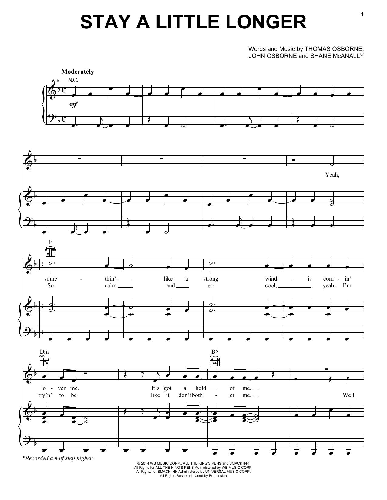 Learn to play Brothers Osborne Stay A Little Longer sheet music for Piano, Vocal & Guitar Chords (Right-Hand Melody) in minutes. Price: 7.8900$ Brothers Osborne Stay A Little Longer sheet music notes and chords arranged for Piano, Vocal & Guitar Chords (Right-Hand Melody)