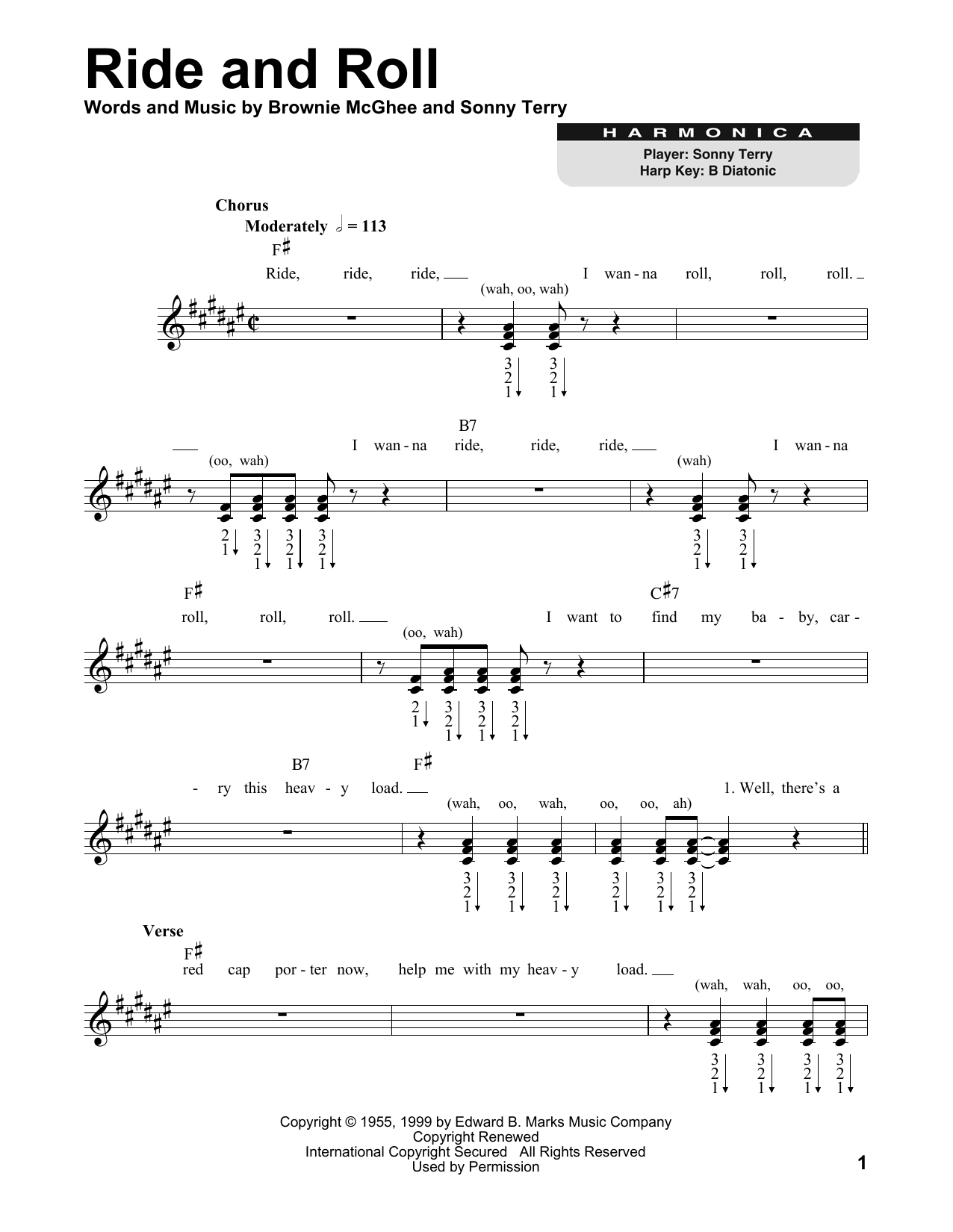 Brownie McGhee and Sonny Terry Ride And Roll sheet music notes and chords. Download Printable PDF.