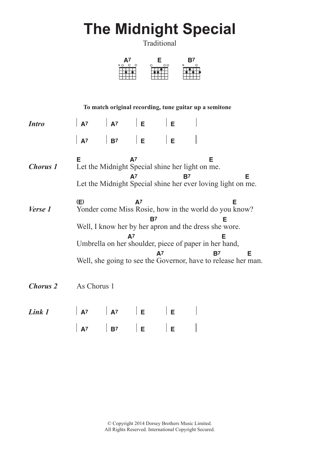 Brownie McGhee The Midnight Special sheet music notes and chords. Download Printable PDF.