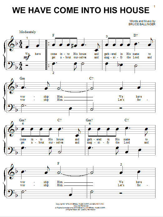 Bruce Ballinger We Have Come Into His House sheet music notes and chords. Download Printable PDF.