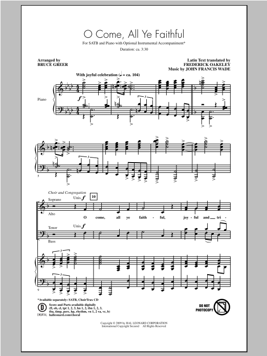 Bruce Greer O Come, All Ye Faithful (Adeste Fideles) sheet music notes and chords arranged for SATB Choir