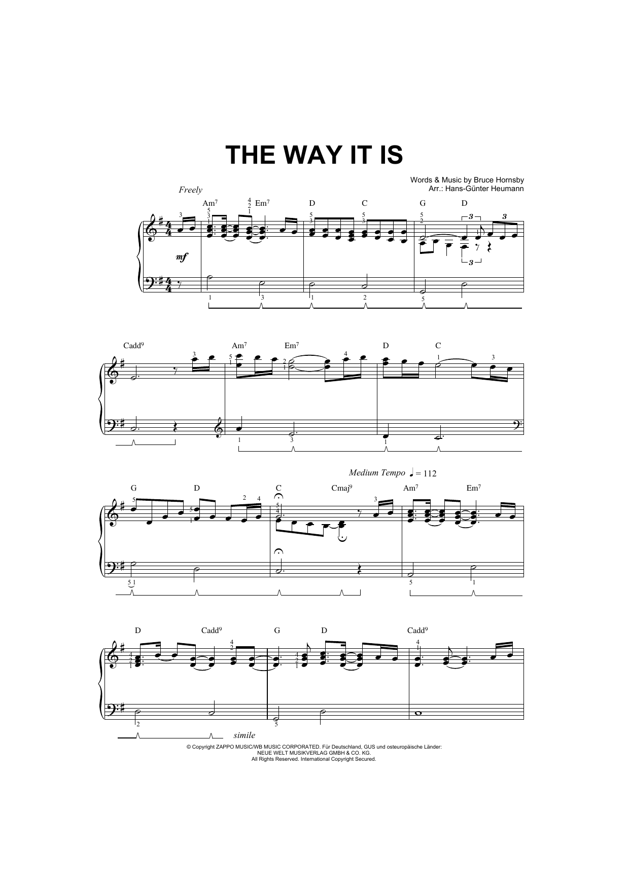 Bruce Hornsby And The Range The Way It Is sheet music notes and chords. Download Printable PDF.