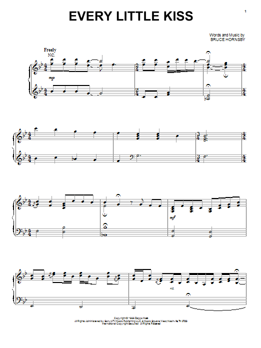 Bruce Hornsby Every Little Kiss sheet music notes and chords. Download Printable PDF.