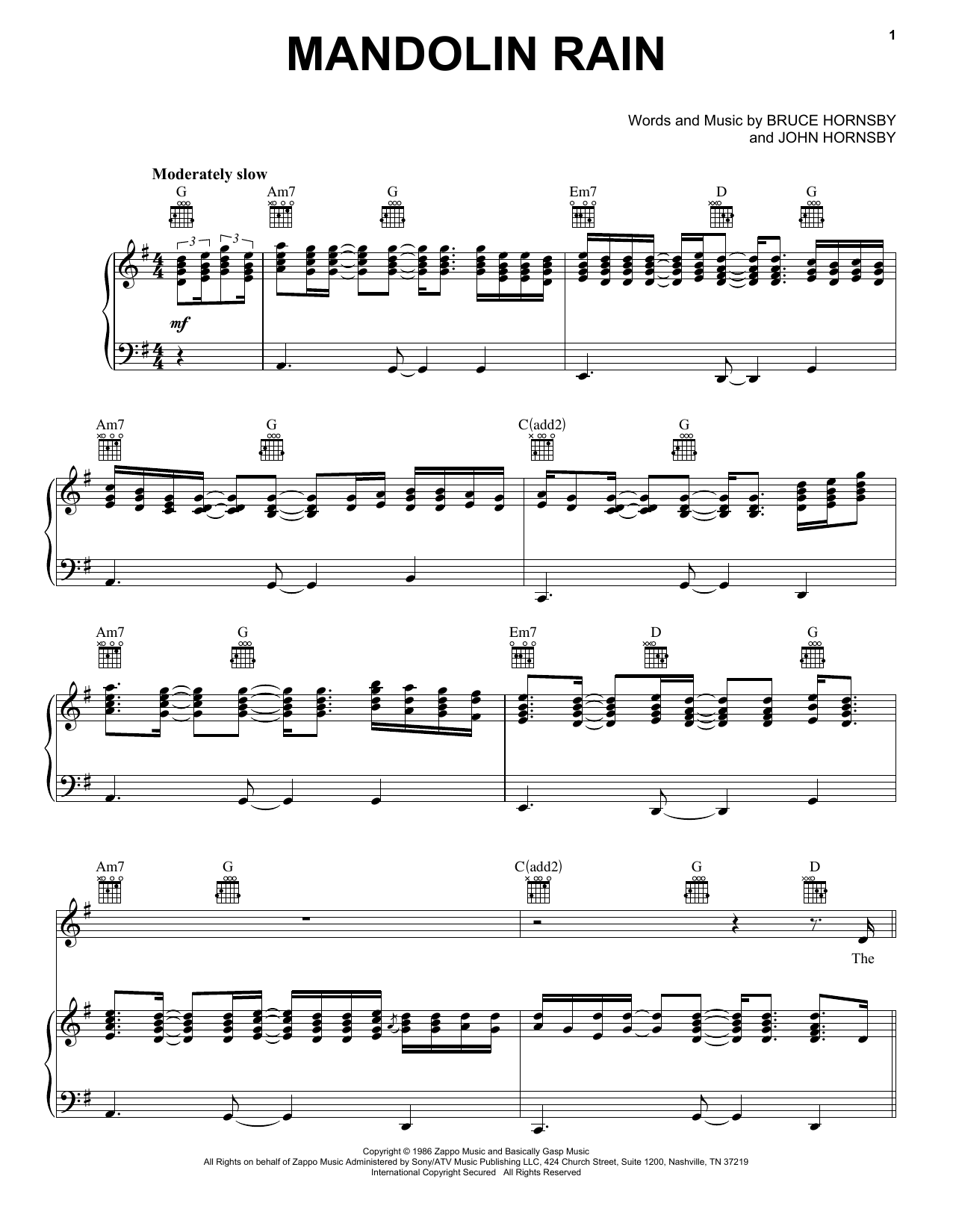 Bruce Hornsby Mandolin Rain sheet music notes and chords. Download Printable PDF.