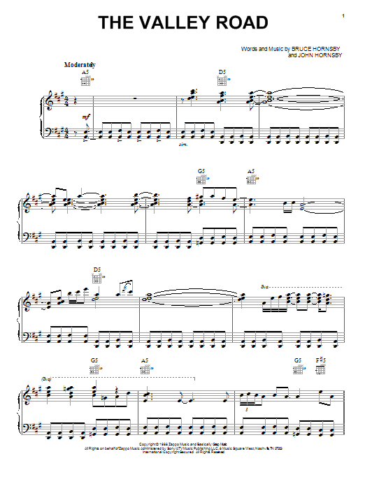 Bruce Hornsby The Valley Road sheet music notes and chords. Download Printable PDF.