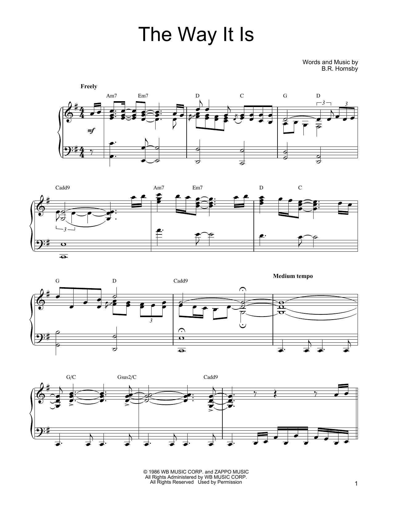 Bruce Hornsby The Way It Is sheet music notes and chords. Download Printable PDF.