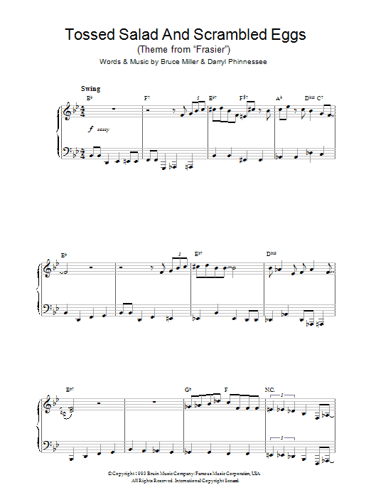 Bruce Miller Tossed Salad And Scrambled Eggs (Theme from Frasier) sheet music notes and chords arranged for Piano Chords/Lyrics