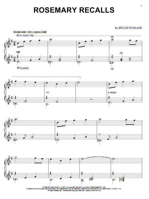 Bruce Rowland Rosemary Recalls sheet music notes and chords. Download Printable PDF.