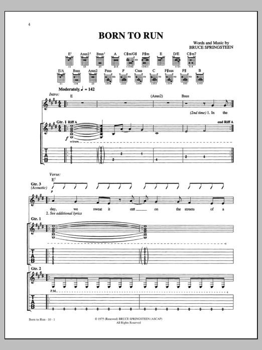 Bruce Springsteen Born To Run sheet music notes and chords. Download Printable PDF.