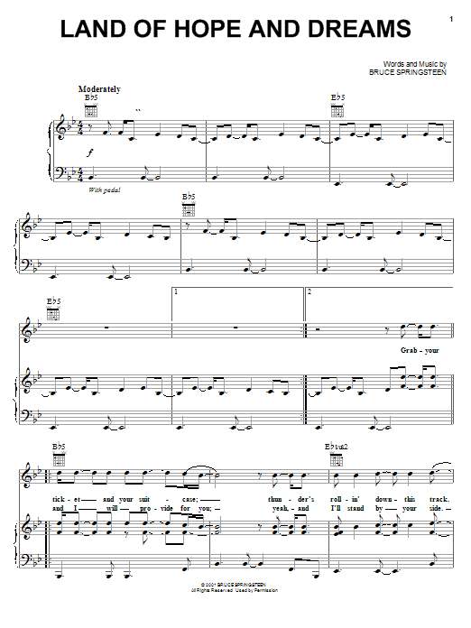 Bruce Springsteen Land Of Hope And Dreams sheet music notes and chords. Download Printable PDF.