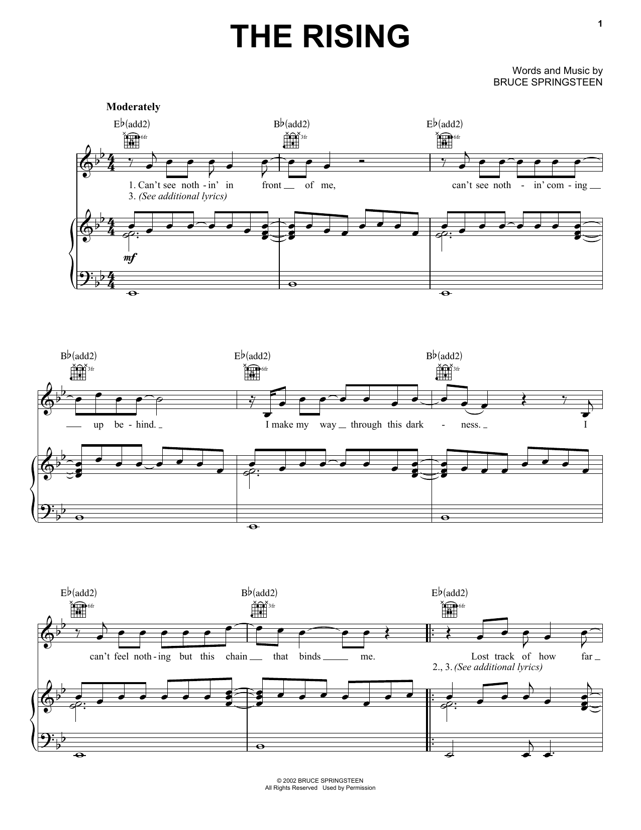 Bruce Springsteen The Rising sheet music notes and chords. Download Printable PDF.