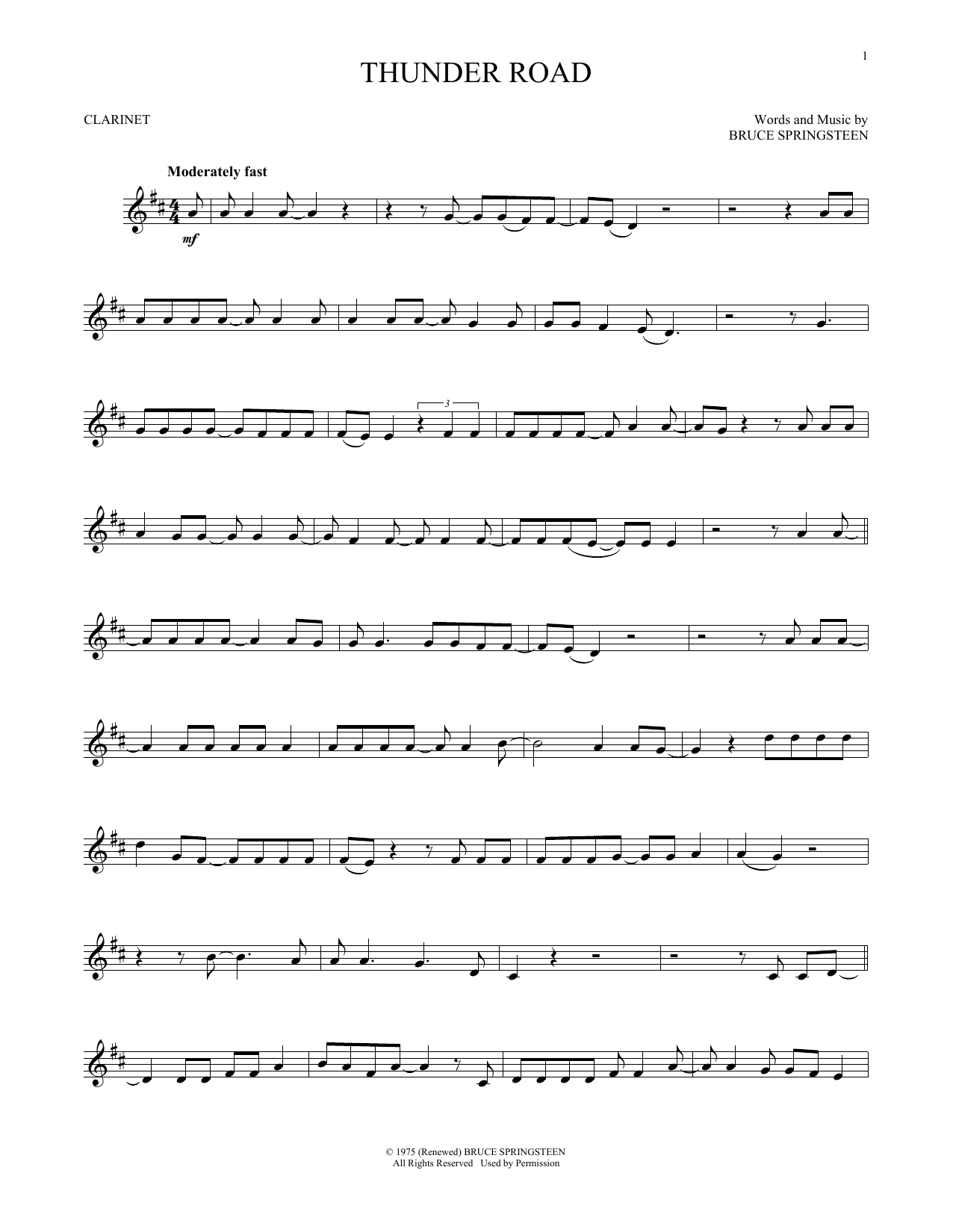 Bruce Springsteen Thunder Road sheet music notes and chords. Download Printable PDF.