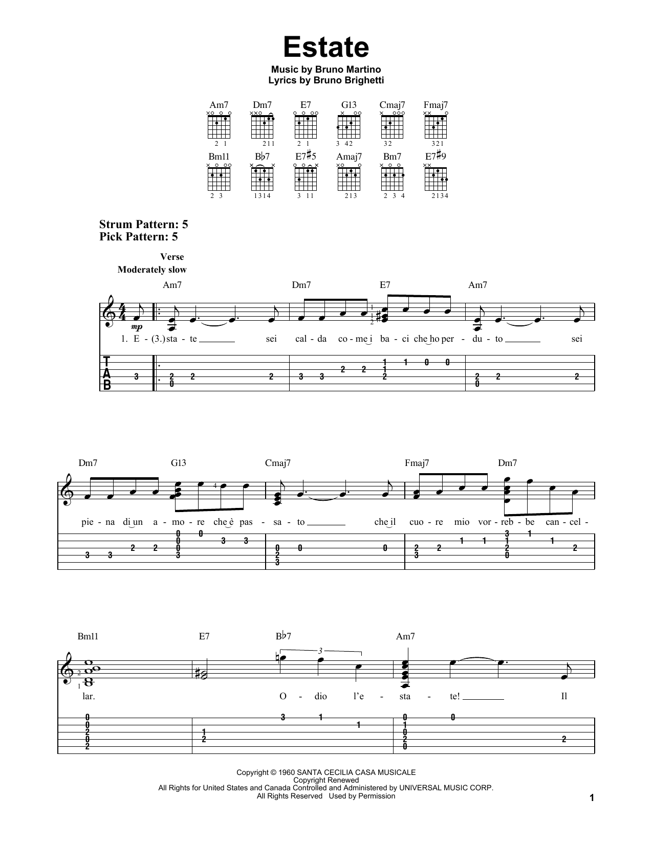 Bruno Brighetti Estate sheet music notes and chords. Download Printable PDF.