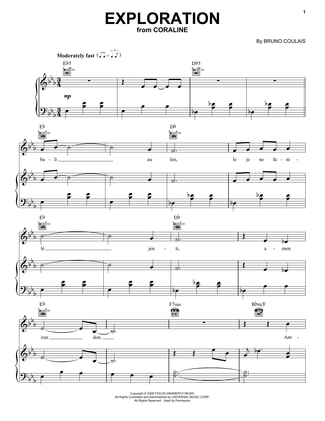 Bruno Coulais Exploration (from Coraline) sheet music notes and chords. Download Printable PDF.