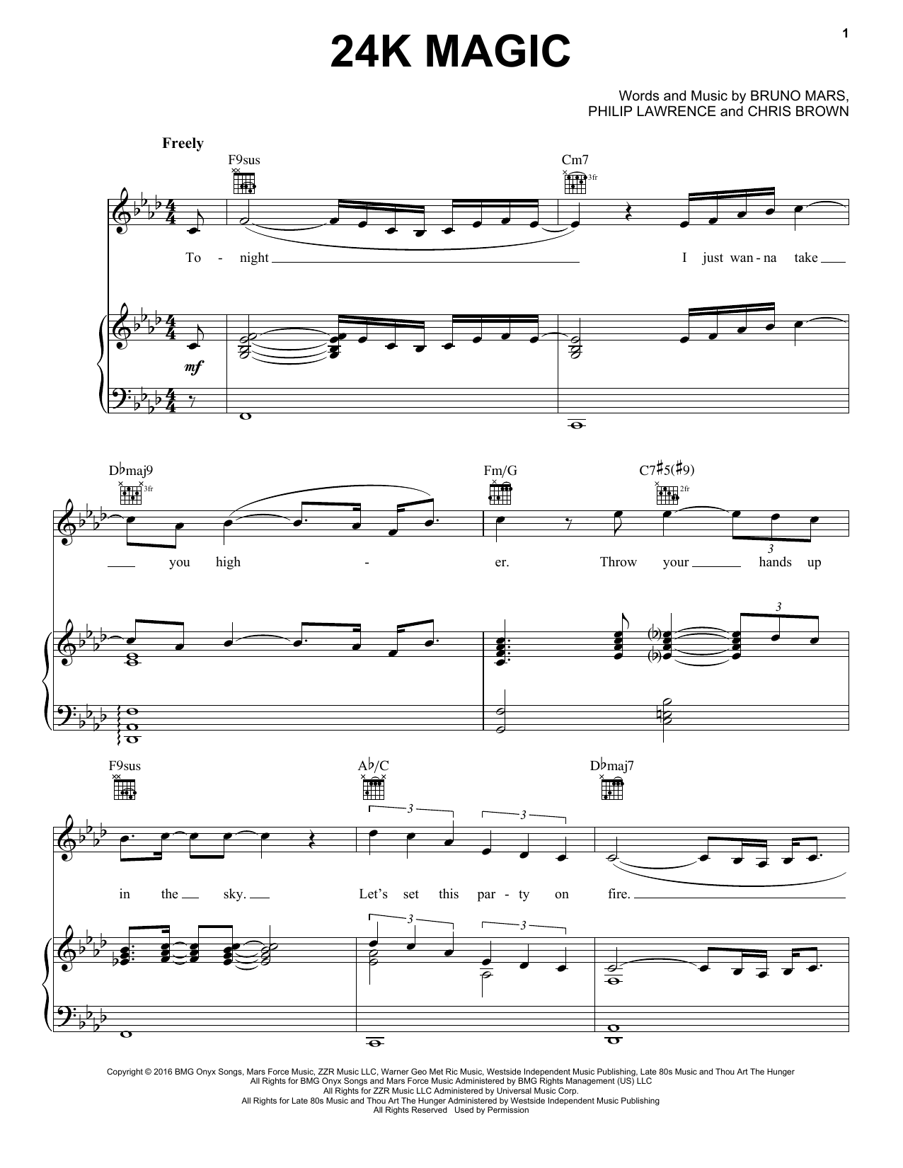 Bruno Mars 24K Magic sheet music notes and chords. Download Printable PDF.